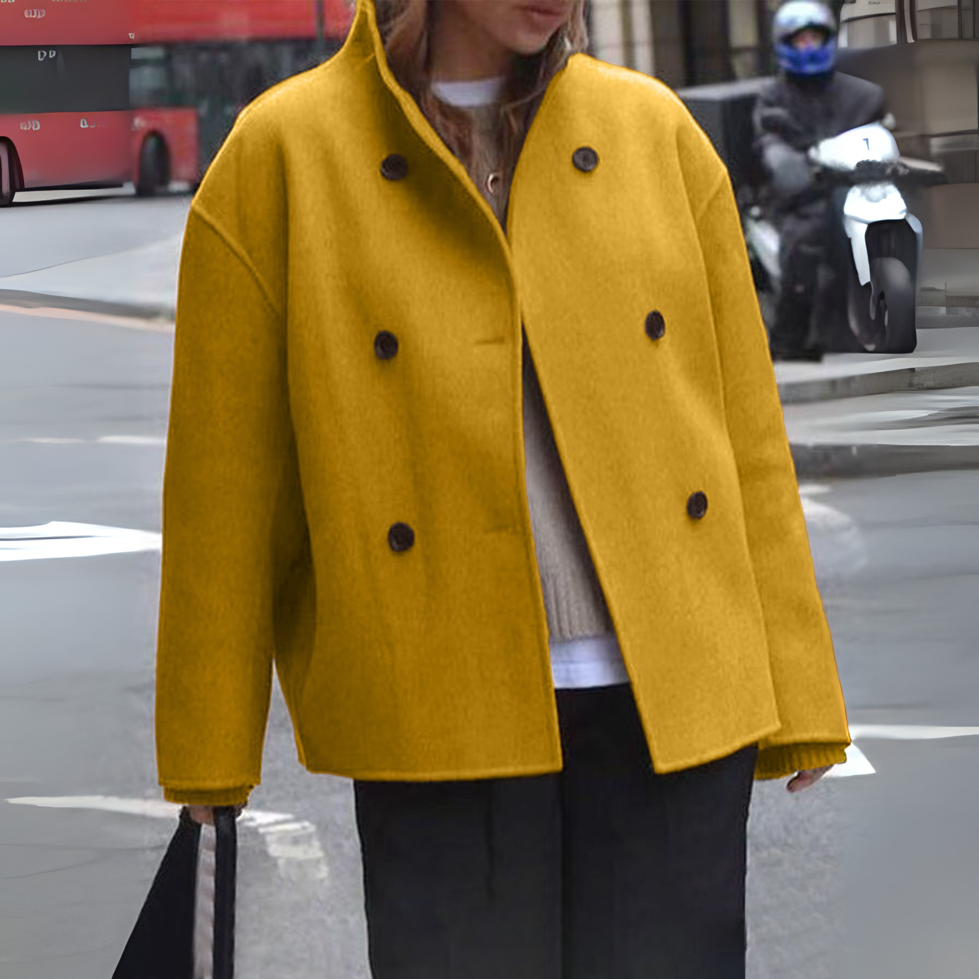 Cozy Stand Collar Long Sleeve Coat | Blythe