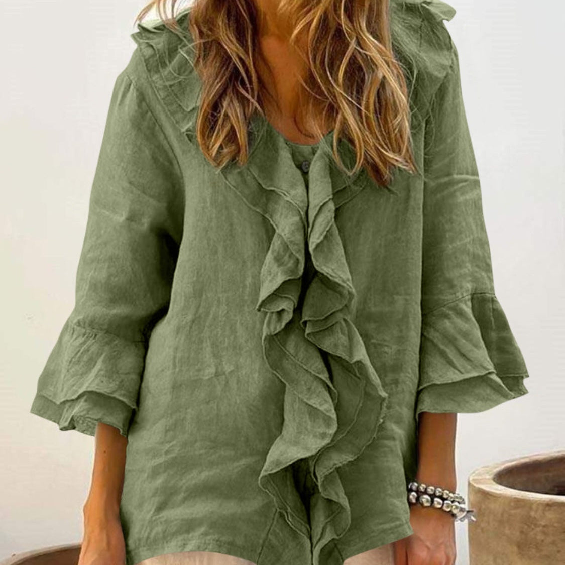 Closette | Bell Sleeve Ruffle Top For Woman