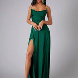 Satin Cowl Neck Maxi Dress with Side Slit | Selene