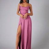 Satin Cowl Neck Maxi Dress with Side Slit | Selene