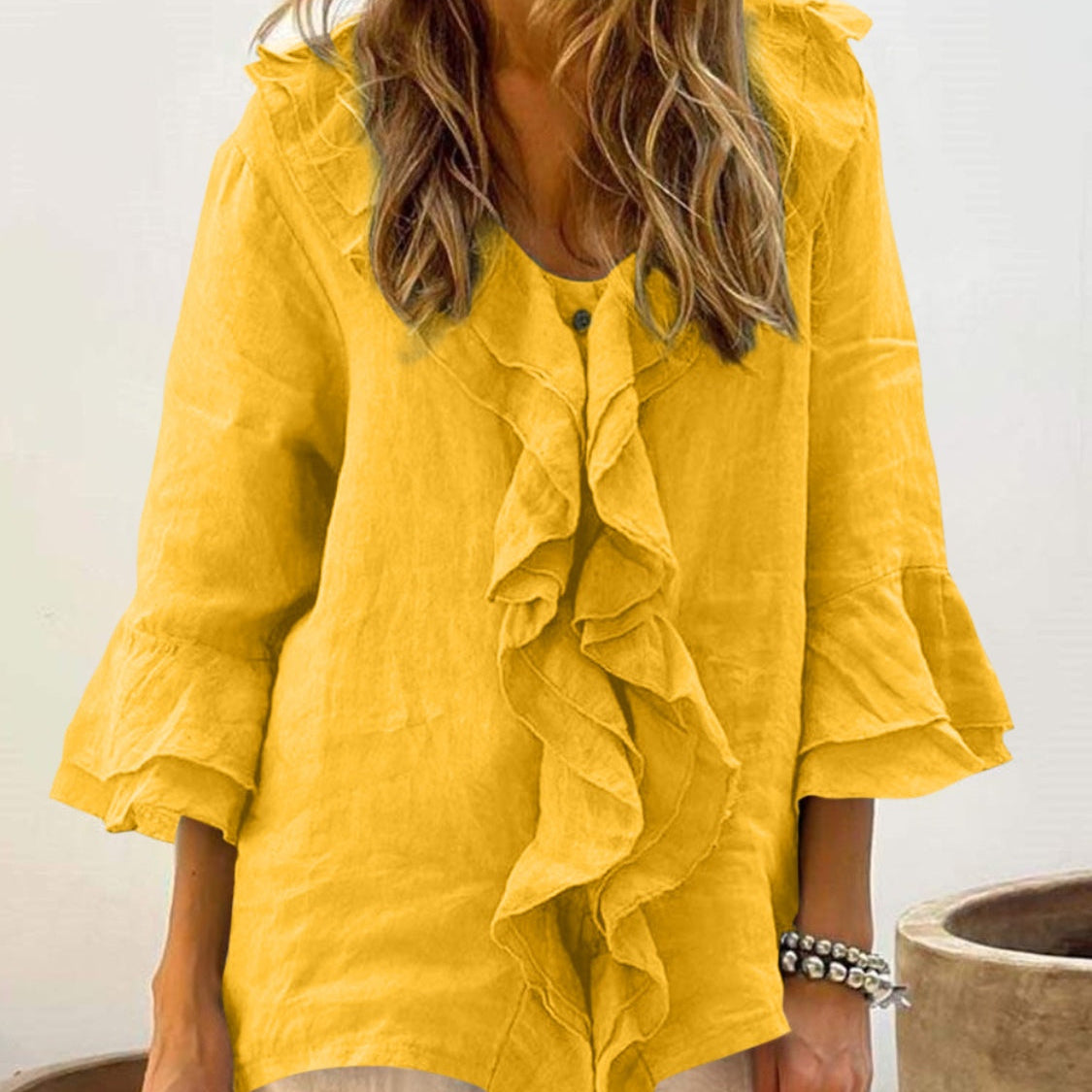Closette | Bell Sleeve Ruffle Top For Woman