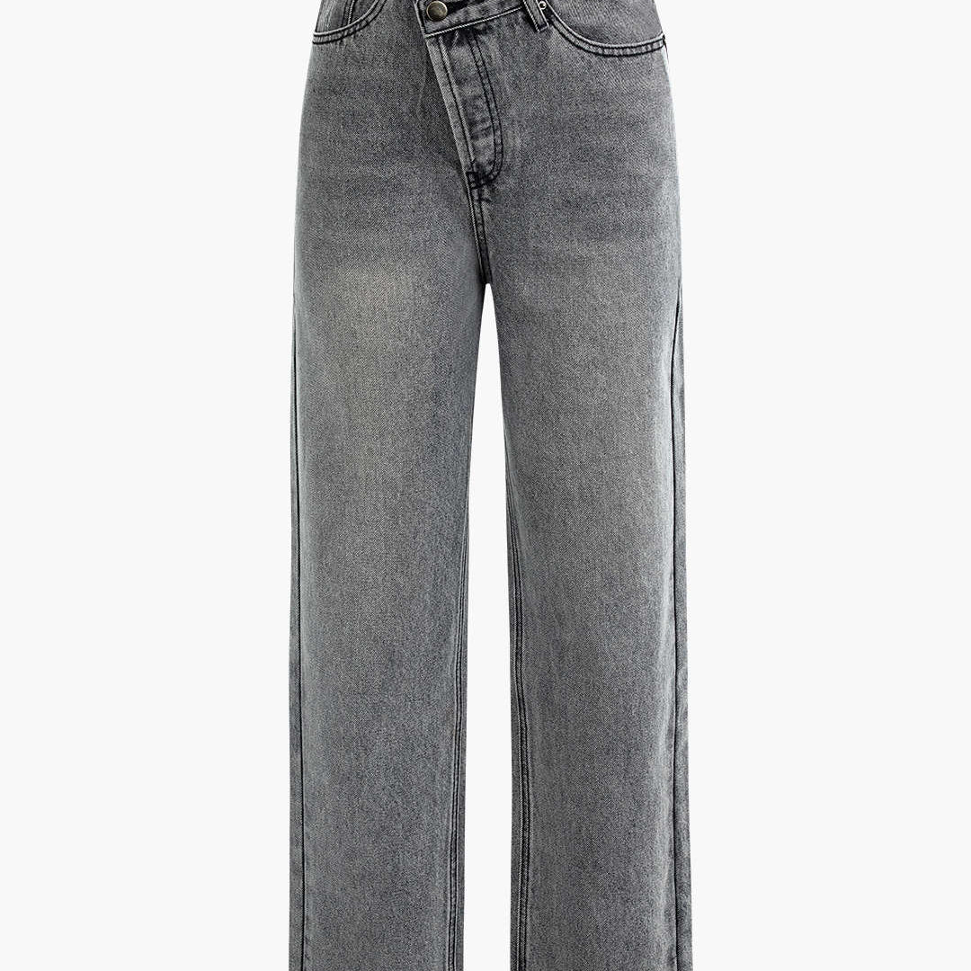 Closette | Asymmetrical Waist Wide-Leg Jeans For Woman