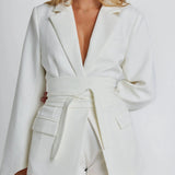 Longline Belted Tailored Blazer with Wide Lapels | Arvella