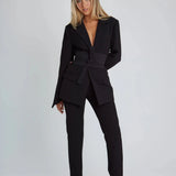 Longline Belted Tailored Blazer with Wide Lapels | Arvella