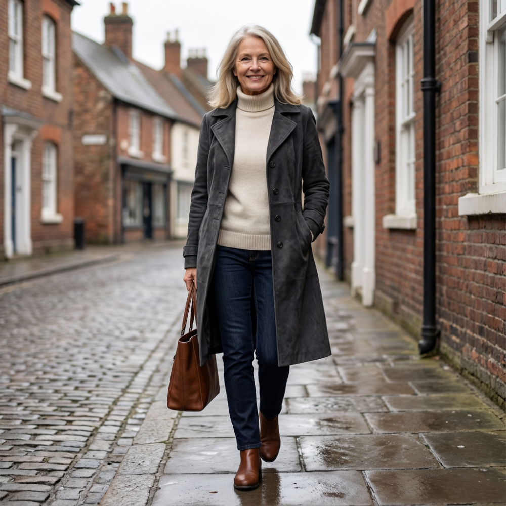 Long Elegant Coat with Button Closure For Woman