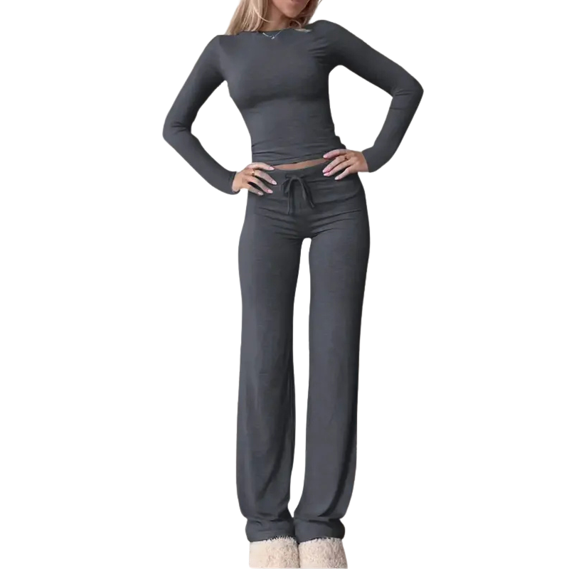 Closette | Slim Crop Top & Pants Set For Woman