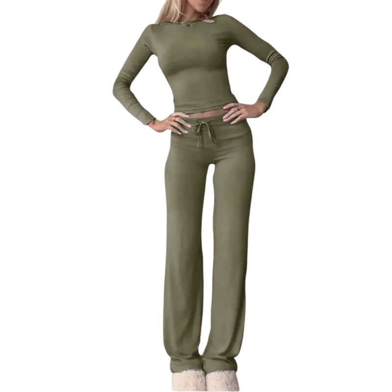 Closette | Slim Crop Top & Pants Set For Woman