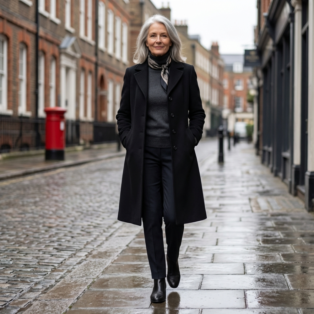 Long Elegant Coat with Button Closure For Woman