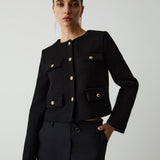 Cropped Jacket with Gold Buttons and Front Pockets | Yselde