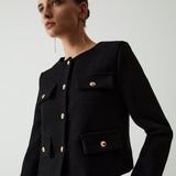 Cropped Jacket with Gold Buttons and Front Pockets | Yselde