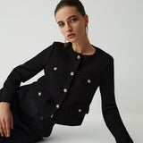 Cropped Jacket with Gold Buttons and Front Pockets | Yselde