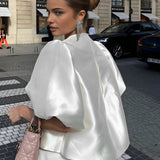 Closette | Puff Sleeve Satin Blouse For Woman