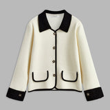 Contrast Trim Bouclé Jacket with Gold Buttons | Serapha