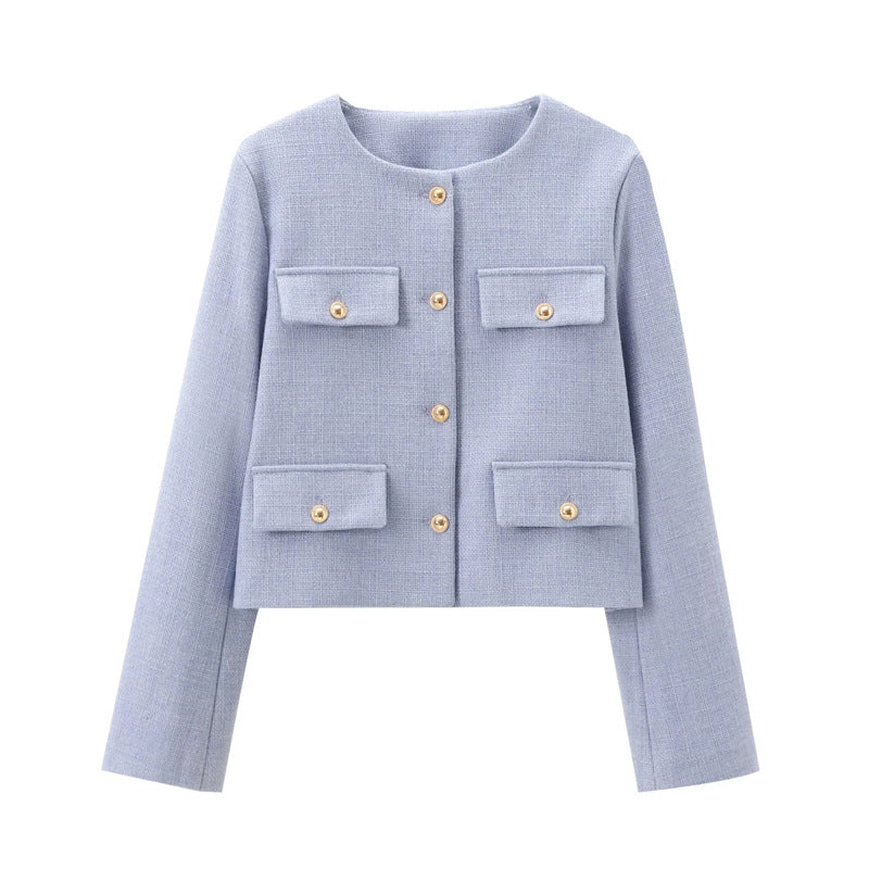 Cropped Jacket with Gold Buttons and Front Pockets | Yselde