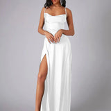 Satin Cowl Neck Maxi Dress with Side Slit | Selene
