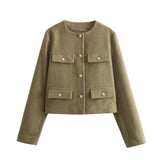 Cropped Jacket with Gold Buttons and Front Pockets | Yselde