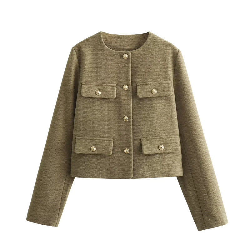 Cropped Jacket with Gold Buttons and Front Pockets | Yselde