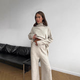 Relaxed Turtleneck Knit Lounge Set with Wide-Leg Trousers | Isyra