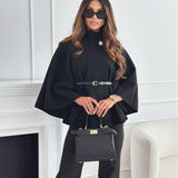 Elegant Wool Cape with Belt and Asymmetrical Cut | Kamila