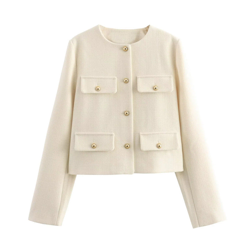 Cropped Jacket with Gold Buttons and Front Pockets | Yselde