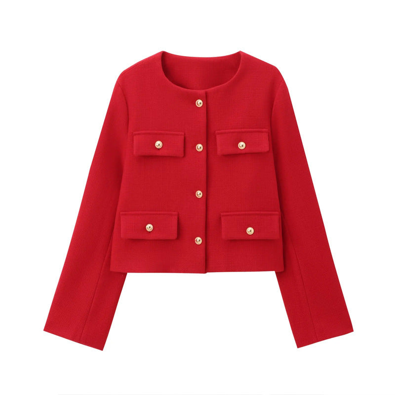 Cropped Jacket with Gold Buttons and Front Pockets | Yselde