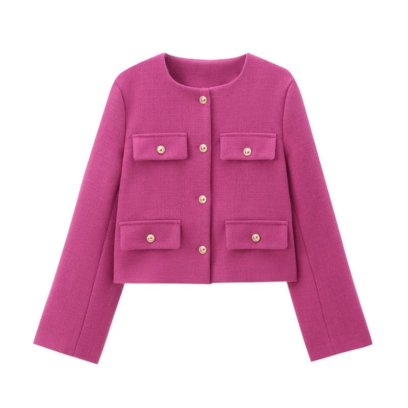 Cropped Jacket with Gold Buttons and Front Pockets | Yselde