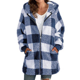 Plaid Fleece Hooded Long Coat | Arabella