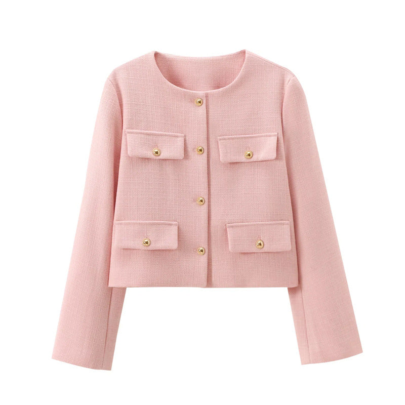 Cropped Jacket with Gold Buttons and Front Pockets | Yselde