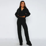 Ribbed Half-Zip Lounge Set with Flared Trousers | Elowenra