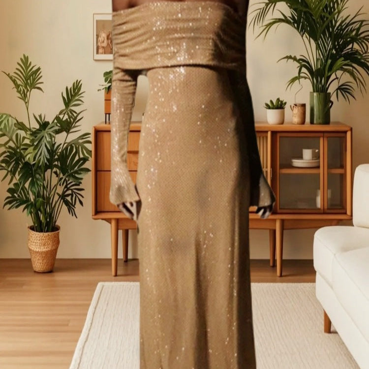 Closette | Sequin Off-Shoulder Maxi Dress For Woman