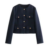 Cropped Jacket with Gold Buttons and Front Pockets | Yselde