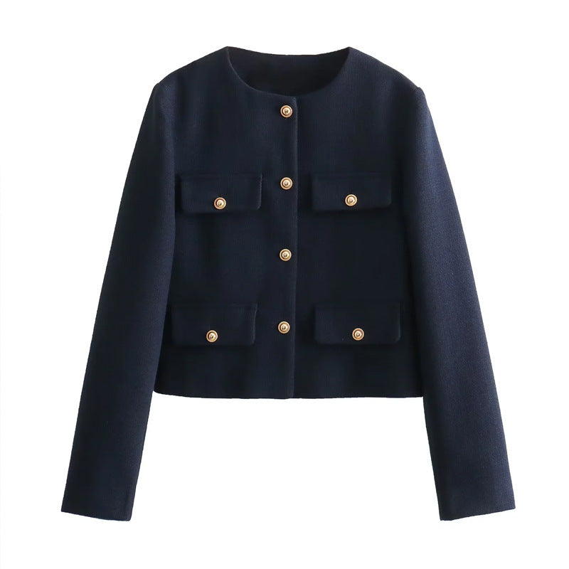 Cropped Jacket with Gold Buttons and Front Pockets | Yselde
