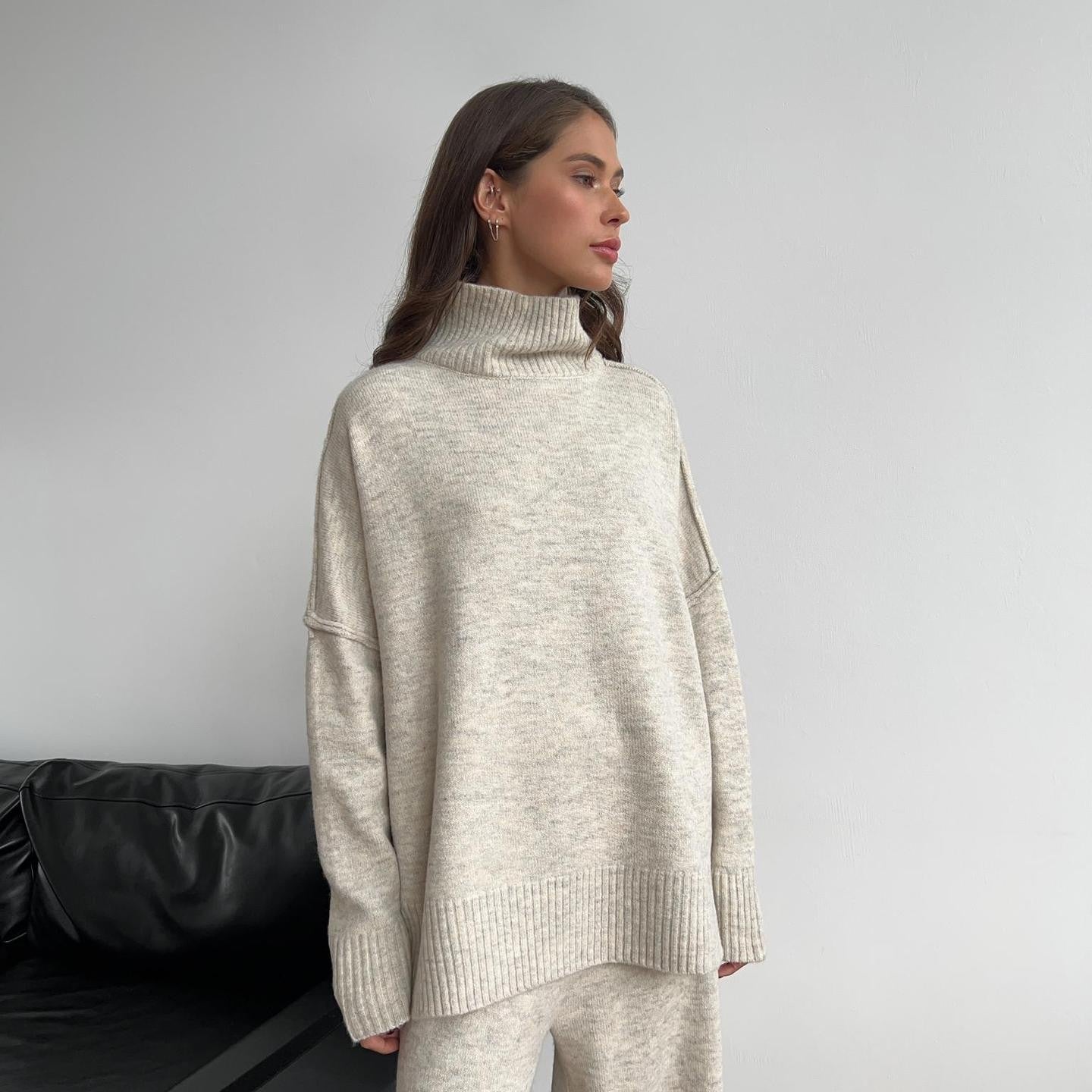 Relaxed Turtleneck Knit Lounge Set with Wide-Leg Trousers | Isyra