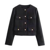 Cropped Jacket with Gold Buttons and Front Pockets | Yselde