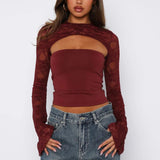 Closette | Lace Cut-Out Long Sleeve Top For Woman