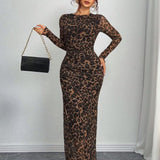 Closette | Printed Long Sleeve Bodycon Maxi Dress For Woman