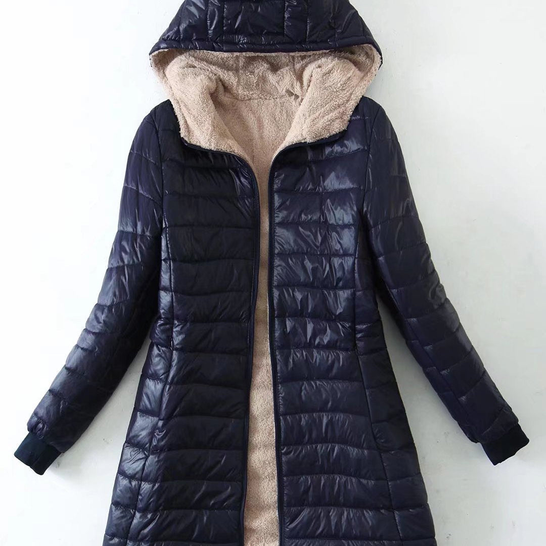 Fleece-Lined Longline Puffer Jacket with Hood | Vicky
