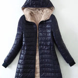 Fleece-Lined Longline Puffer Jacket with Hood | Vicky