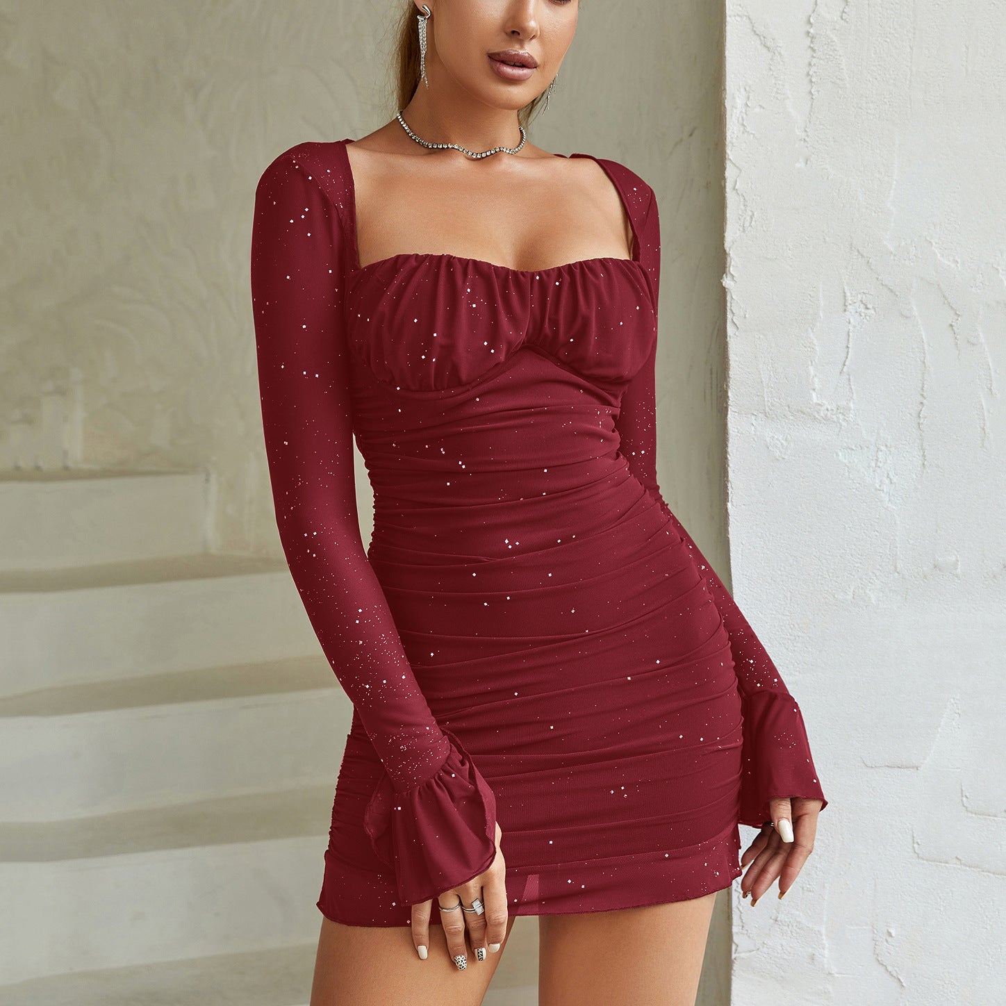Sparkling Mesh Bodycon Mini Dress | Zaphira