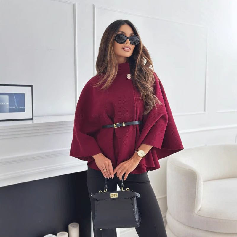 Elegant Wool Cape with Belt and Asymmetrical Cut | Kamila