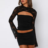 Closette | Lace Cut-Out Long Sleeve Top For Woman