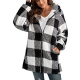 Plaid Fleece Hooded Long Coat | Arabella