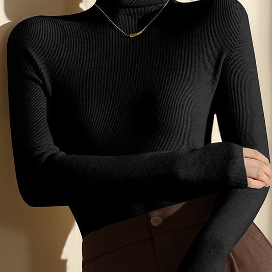High Neck Slim Fit Ribbed Knit Top For Woman