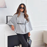 Elegant Wool Cape with Belt and Asymmetrical Cut | Kamila