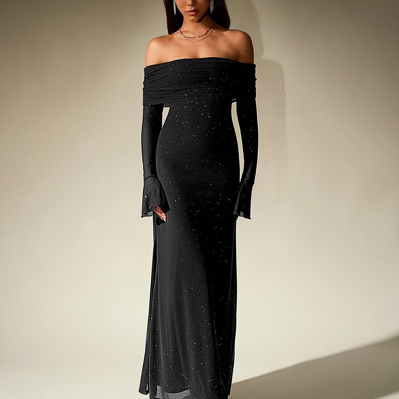 Closette | Sequin Off-Shoulder Maxi Dress For Woman