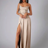 Satin Cowl Neck Maxi Dress with Side Slit | Selene