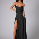 Satin Cowl Neck Maxi Dress with Side Slit | Selene