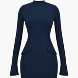 Navy Bodycon Mini Dress with Peplum Detail | Virelle