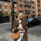 Long Faux Suede Trench Coat with Waist Belt For Woman