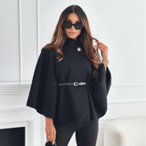 Elegant Wool Cape with Belt and Asymmetrical Cut | Kamila